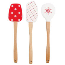 Wholesale fashion 3pcs kitchen utensil baking bamboo wooden silicone spatula set